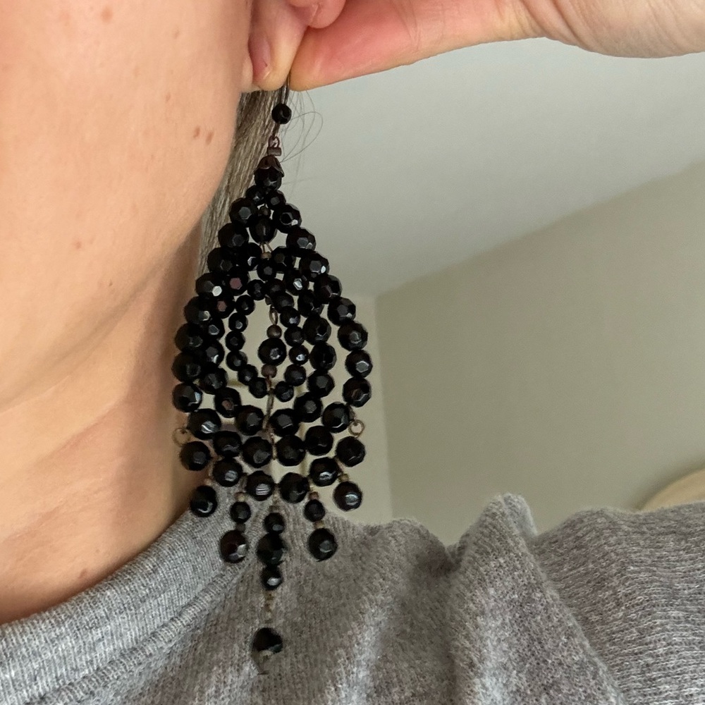 Black Beaded Chandelier Earrings - Picture 2 of 2